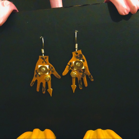 Copper 3D Soldered Artsy Hand Earrings - Picture 3 of 5